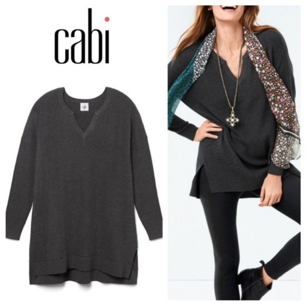 Cabi Snuggle Pullover Sweater Ribbed Charcoal Gray Size L Style# 3705